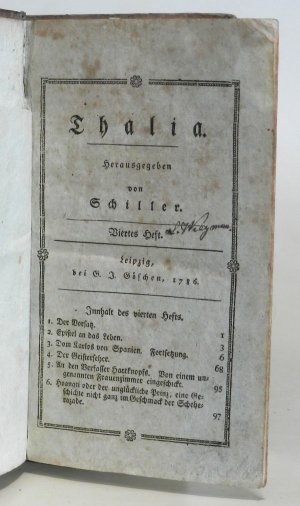 Thalia. Hg. von Schiller. Viertestes bis siebentes Heft cplt. in einem Band.