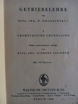 antiquarisches Buch – P. Grodzinski / G – Getriebelehre 1 Geometrische Grundlagen, Band 1061