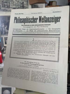 Philosophischer Weltanzeiger. Erster Jahrgang 1926/27 (sechs Hefte) und Jahrgang 1928 (3 Hefte)