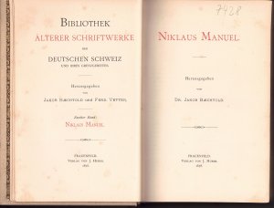 Niklaus Manuel. Bibliothek älterer Schriftwerke der deutschen Schweiz und ihres Grenzgebietes 2.