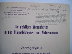 3. bis 14. April 1912 - Vorträge in Helsingfors - DIE GEISTIGEN WESENHEITEN IN DEN HIMMELSKÖRPERN UND NATURREICHEN - als Manuskript gedruckt