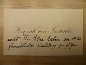 Historiker, Publizist und Mitglied des Reichstags, Dresden 1834 - 1896 Berlin). Visitenkarte mit zweizeiliger eigenhändiger Zusage. Nicht datiert. 6 x […]