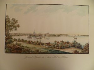 antiquarisches Buch – Kiel.- – General Ansicht der Stadt Kiel in Holstein. Faksimile eines kolor. Umrissradierung von Schmidt nach Hansen. Um 1825. 32,5 x 55 cm. antiquarisches Buch – Kiel.- – General Ansicht der Stadt Kiel in Holstein. Faksimile eines kolor. Umrissradierung von Schmidt nach Hansen. Um 1825. 32,5 x 55 cm.