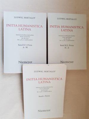 Initia humanistica latina. Initienverzeichnis lateinischer Prosa und Poesie aus der Zeit des 14.-16. Jahrhunderts. [3 Bde.; =komplett] I: Poesie. II.1 […]