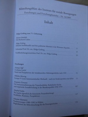 gebrauchtes Buch – Hg.: Klaus Tenfelde; Institut für soziale Bewegungen der Ruhruniversität Bochum – Mitteilungsblatt des Instituts für soziale Bewegungen. Heft 34 2005. Forschungen und Forschungsberichte. Institut für soziale Bewegungen der Ruhr-Universität