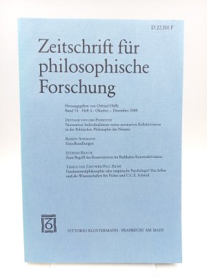 Zeitschrift für philosophische Forschung; Band 54, Heft 4 (Oktober-Dezember 2000)