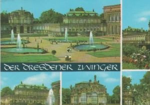 Postkarte: Dresden - Zwingerhof, Kronentor, Mathematisch-Physikalischer Salon, Wallpavillon, Nymphenbad - 1976