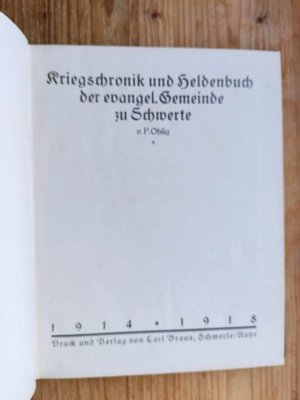 antiquarisches Buch – P. Ohlig – Kriegschronik und Heldenbuch der evangl. Gemeinde zu Schwerte - Rarität