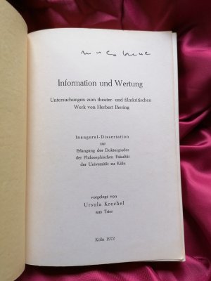 Information und Wertung. Untersuchungen zum theater- und filmkritischen Werk von Herbert Ihering. <Dissertation>.