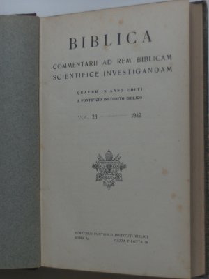 Biblica. Commentarii ad rem biblicam scientifice investigandam Quater in Anno Editi a Pontificio Instituto Biblico. Vol 23 -- 1942. Elenchus Bibliographicus […]