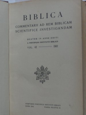 Biblica. Commentarii ad rem biblicam scientifice investigandam Quater in Anno Editi a Pontificio Instituto Biblico. Vol 42 -- 1961. Elenchus Bibliographicus […]