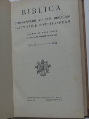 Biblica. Commentarii ad rem biblicam scientifice investigandam Quater in Anno Editi a Pontificio Instituto Biblico. Vol 24 -- 1943. Elenchus Bibliographicus […]