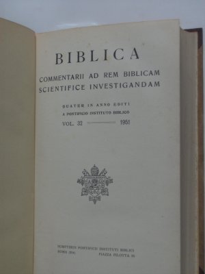 Biblica. Commentarii ad rem biblicam scientifice investigandam Quater in Anno Editi a Pontificio Instituto Biblico. Vol. 32 – 1951. Elenchus Bibliographicus […]