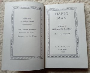 antiquarisches Buch – Hermann Kesten - Widmungsexemplar – Happy man - a novel. Illustrated by George Grosz.