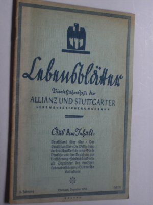 antiquarisches Buch – Lebensblätter. Vierteljahreshefte der Allianz und Stuttgarter Lebensversicherungsbank. 8. Jahrgang, Dezember 1936. Heft 32