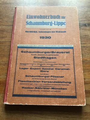 Einwohner Buch für Schaumburg - Lippe. Einschließlich Obernkirchen, Sachsenhagen und Wiedensahl 1930