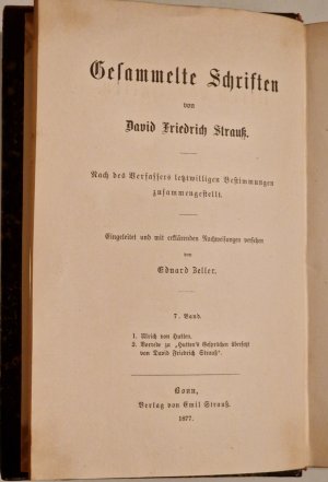 antiquarisches Buch – Hrsg Zeller – Gesammelte Schriften von David Friedrich Strauß