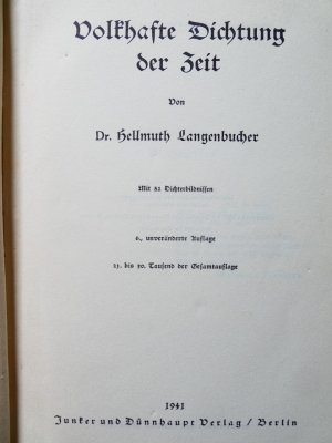 antiquarisches Buch – Hellmuth Langenbucher – Volkhafte Dichtung der Zeit