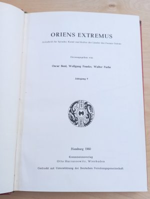 Oriens Extremus Zeitschrift für Sprache Kunst und Kultur der Länder des Fernen Ostens Jahrgang 7 komplett