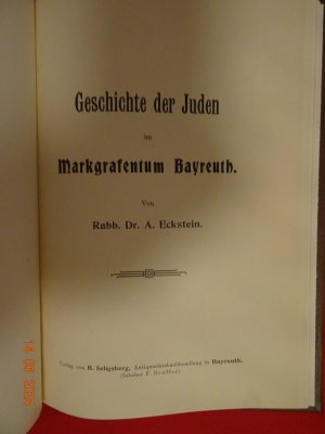 antiquarisches Buch – Rabb. Dr. A – Geschichte der Juden im Markgrafentum Bayreuth