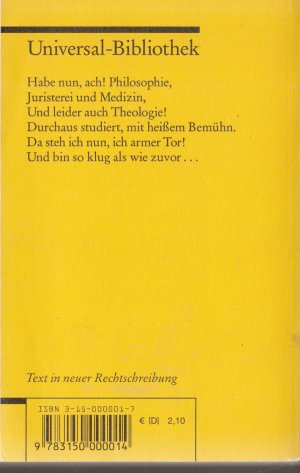 gebrauchtes Buch – Goethe, Johann Wolfgang – FAUST  Der Tragödie 1. Teil