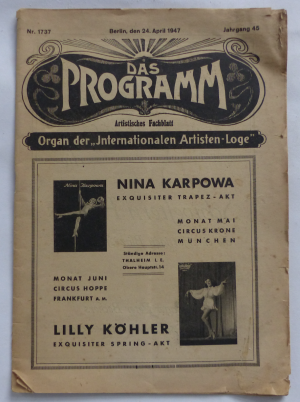 antiquarisches Buch – Carl Schwarz / henry hegis – DAS PROGRAMM - nr. 1737 / 24. april 1947 / jahrgang 45 - artitstisches Fachblatt, Organ der internationalen Artisten-Loge