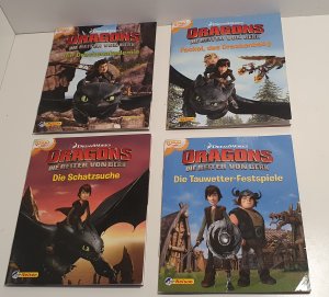 gebrauchtes Buch – Dragons. Die Retter von Berk. 4 Minibücher Nr. 1 - 4. Die Drachenakademie. Fackel, das Drachenbaby. Die Schatzsuche. Die Tauwetter-Festspiele.