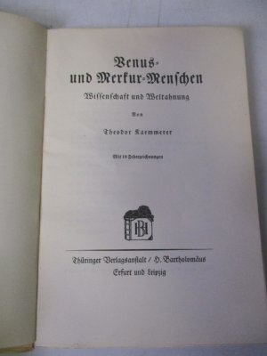 antiquarisches Buch – Theodor Kaemmerer – Venus- und Merkur-Menschen. Wissenschaft und Weltahnung.