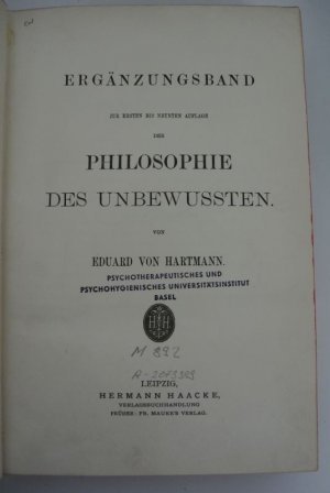 antiquarisches Buch – Hartmann, Eduard von – Ergänzungsband zur ersten bis neunten Auflage der Philosophie des Unbewussten.