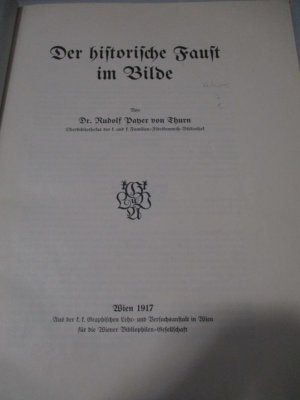 antiquarisches Buch – Payer von Thurn – Der historische Faust im Bilde.