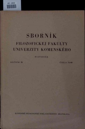 Sbornik Filozofickej Fakulty Univerzity Komenskeho. Rocnik IX, Cislo 72-80