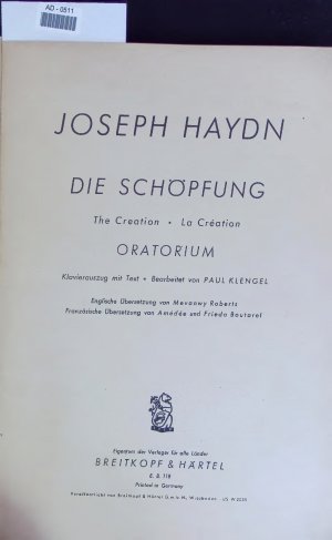 gebrauchtes Buch – JOSEPH HAYDN – DIE SCHÖPFUNG. ORATORIUM. Klavierauszug mit Text
