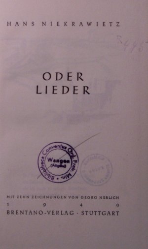 antiquarisches Buch – Hans Niekrawietz – Oderlieder. Mit 10 Zeichnungen.