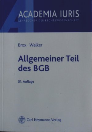 gebrauchtes Buch – Hans Brox – Allgemeiner Teil des BGB.