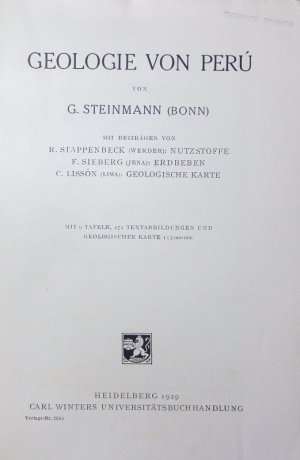 antiquarisches Buch – Gustav Steinmann – Geologie von Perú. antiquarisches Buch – Gustav Steinmann – Geologie von Perú.