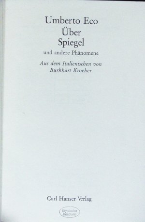 gebrauchtes Buch – Umberto Eco – Über Spiegel und andere Phänomene.