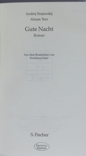 gebrauchtes Buch – Andrej Sinjavskij – Gute Nacht. Roman.