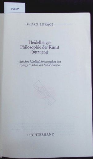 Heidelberger Philosophie der Kunst (1912-1914). Werke; 1.