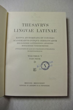 Thesaurus Linguae Latinae. Volumen V. Pars Prior. D.