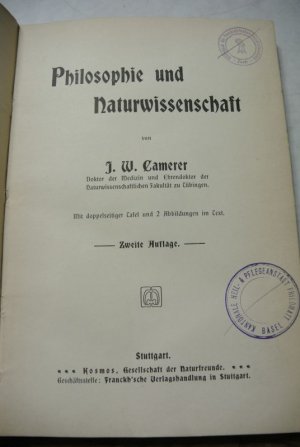 gebrauchtes Buch – Camerer, J. W – Philosophie und Naturwissenschaft.