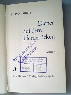 Diener auf dem Pferderücken Roman.