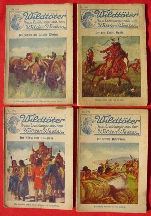 gebrauchtes Buch – 37 x alte Vorkriegs-Groschenhefte der Reihe : Wildtöter - Neue Erzählungen aus dem Wilden Westen. Verlagshaus für Volksliteratur u. Kunst, Berlin. Serie 1915-1922. Zum Teil gut, aber auch bis zu stark gebrauchten Heften. Siehe bitte Beispielhefte. Diese hübsche Partie besteht aus den folgenden Einzelheften / Originalheften : Nr. 1, 2, 4, 7, 9, 12, 14, 20, 35, 36, 37, 43, 44, 45, 47, 50, 53, 59, 61, 63, 78, 133, 134, 135, 151, 161, 164, 217, 225, 228, 229, 237, 247, 269, 270, 275, 279. # Romanhefte # Groschenromane # Vorkriegshefte (intern 1049907)