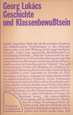 Geschichte und Klassenbewußtsein: Studien über marxistische Dialektik