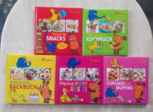 5 X Maus Kinderkoch-, und Backbücher - Mein erstes Kochbuch + Mein erstes Backbuch + Meine Party-Rezepte + Cupcakes und Muffins + Gesunde Snacks