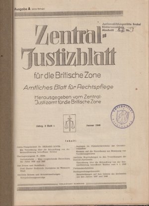 antiquarisches Buch – Britische Zone - Hrsg – Zentral - Justizblatt für die Britische Zone. Amtliches Blatt für Rechtspflege.