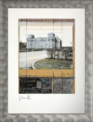 Wrapped Reichstag. Project for Berlin No. 14. [1994]. [Signiertes Offset, gerahmt / signed offset orint, framed].