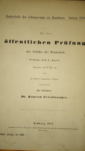 Einladung zur öffentlichen Prüfung der Schüler des Johanneums 1878 und 1880 - darin von Dr. Voller enthalten: Ueber Luftwechsel und Beschaffenheit der […]