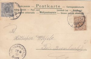 antiquarisches Buch – Postkarte - Reichspost - von 1900 – Postkarte - Reichspost - 2 Briefmarken, 3 Poststempel, gelaufen 1900