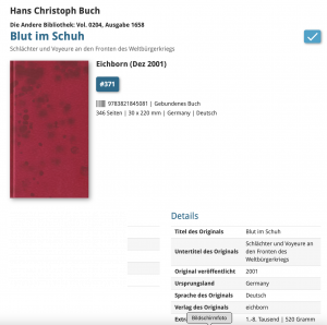 gebrauchtes Buch – Buch, Hans Ch – Blut im Schuh / Die Andere Bibliothek Bd. 204