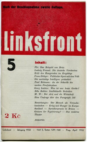 Linksfront, 1. Jahrgang, 1931-1932, Heft 5 (April 1932) [Vol. 1 (1931-32), No. 5 (April 1932)]